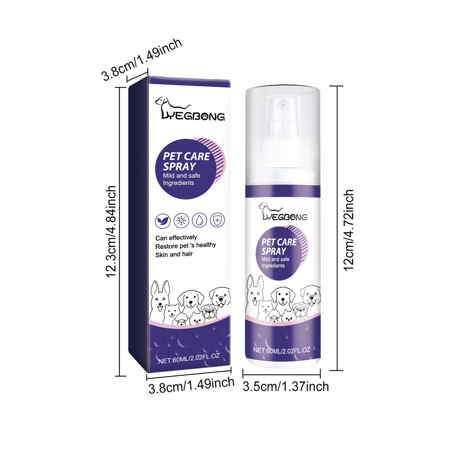 Yegbong 60ml Pet Wound Care Spray Cats Dogs Skin Repair Anti Itch Wound Healing Remove Odor Rash Moss Wound Treatment Spray