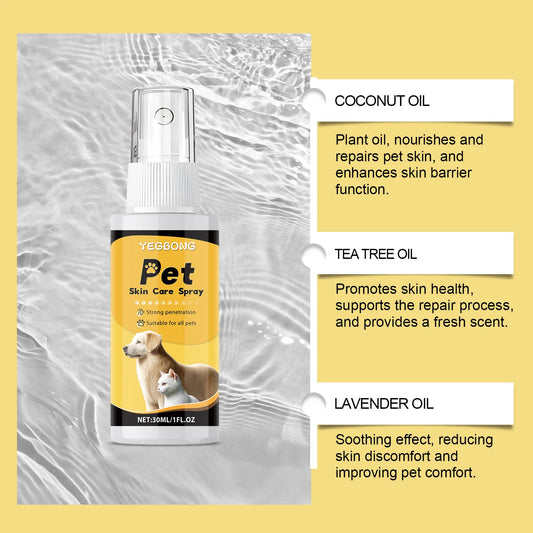 YEGBONG 30ml Pet Skin Care Spray Gentle Care Soothing Discomfort Moisturizing for Dogs Cats Skin Irritation Daily Use