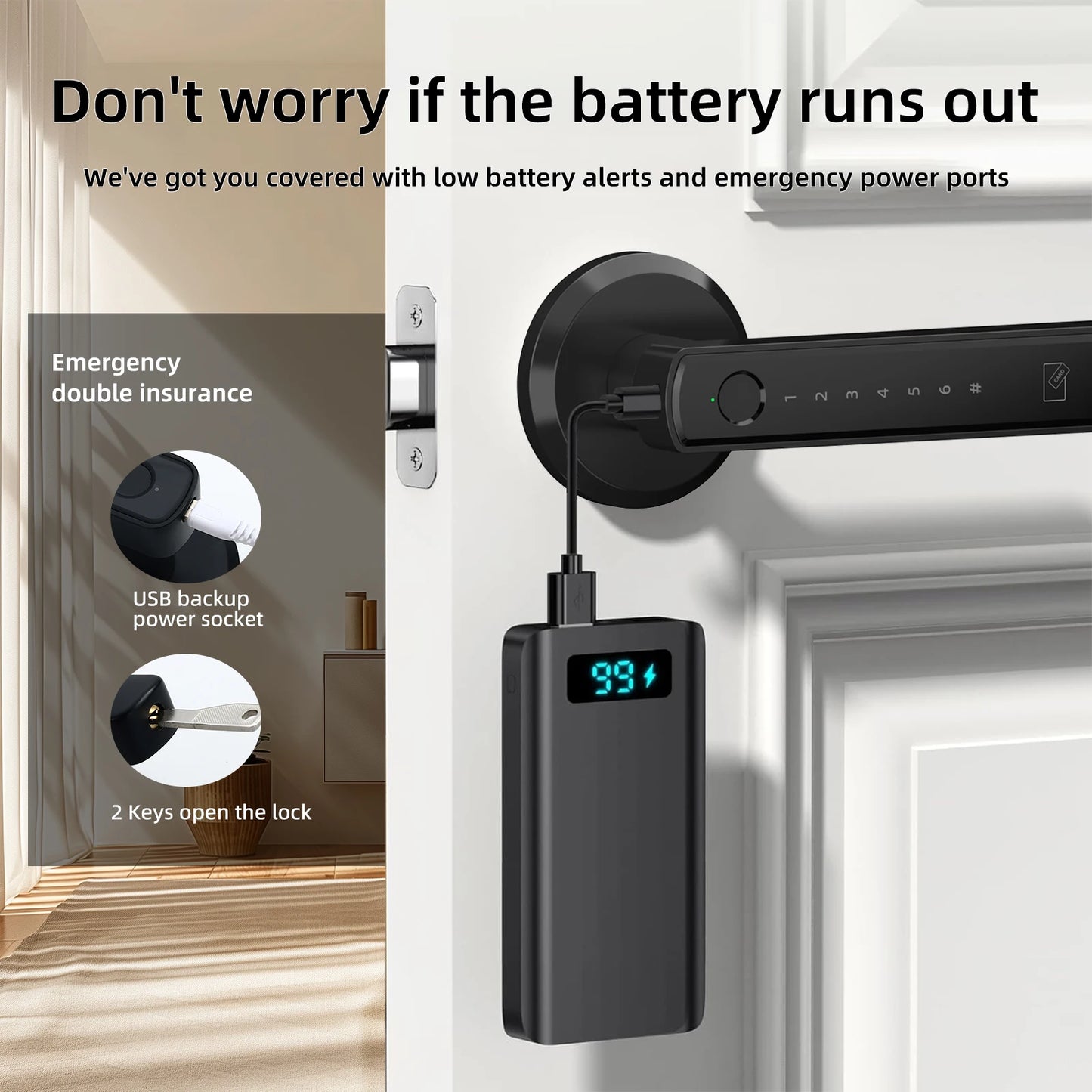 Viladepot Smart Lock Fingerprint Door Lock App Control TYPE-C Interface Passcode Unlock Electronic Touchscreen Keypad