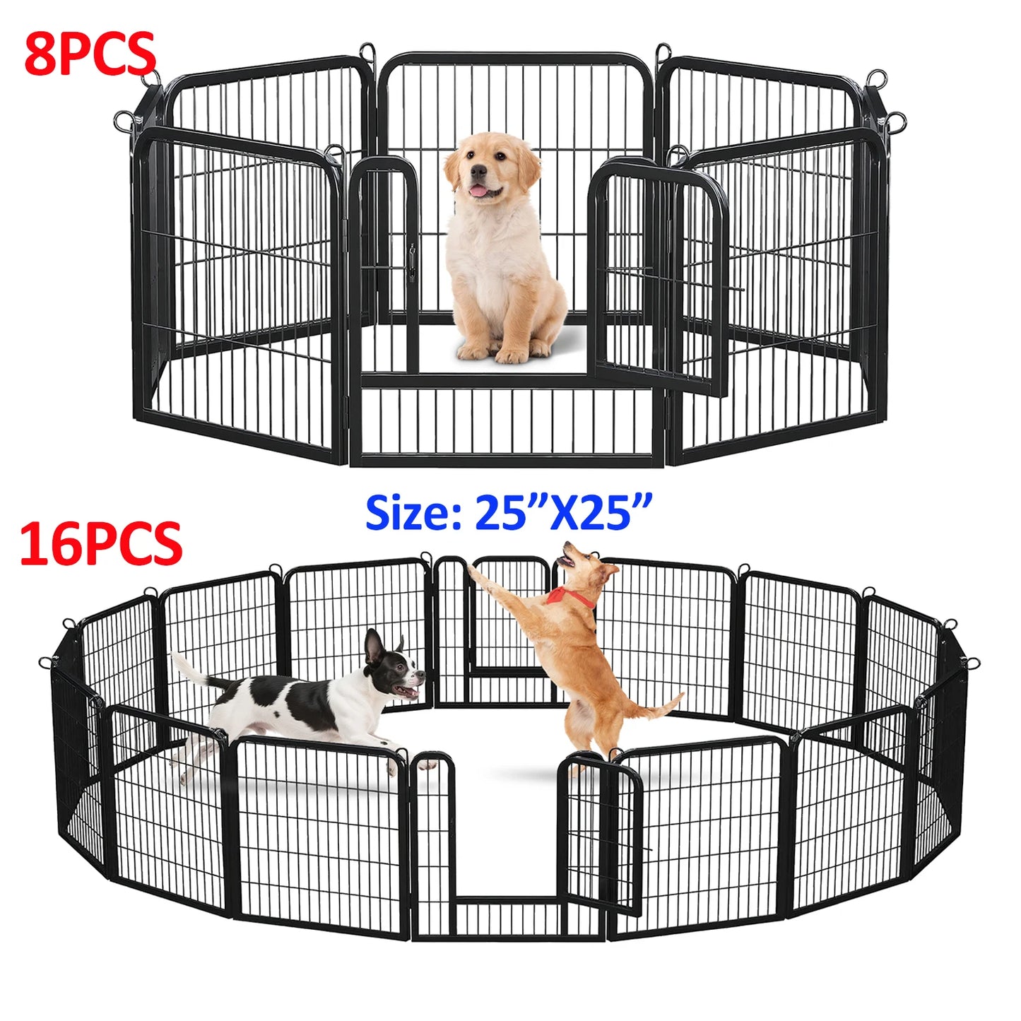 Dog Playpen with Door, Outdoor/Indoor Foldable Metal Pet Fence, Heavy Duty Puppy Exercise Pen for Yard, RV Camping, DIY Pet Cage