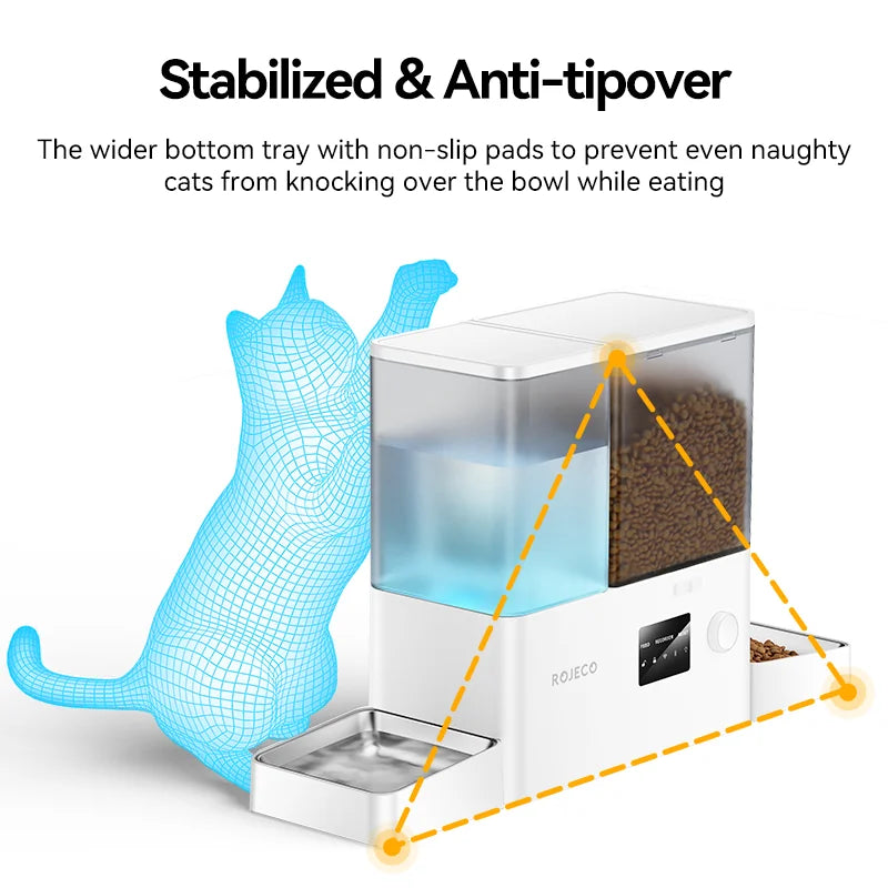 ROJECO 8.5L Automatic Pet Feeder With Gravity Water Fountain 2In1 WIFI Remote Control Cat Kibble Dispenser Water Refill Drinker