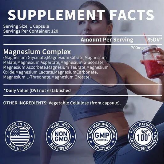 Magnesium Complex - Bone & Heart Health Supplement, Glycine, Citrate, Malate, Aspartate, Gluconate, Ascorbate, Taurine - 120pcs