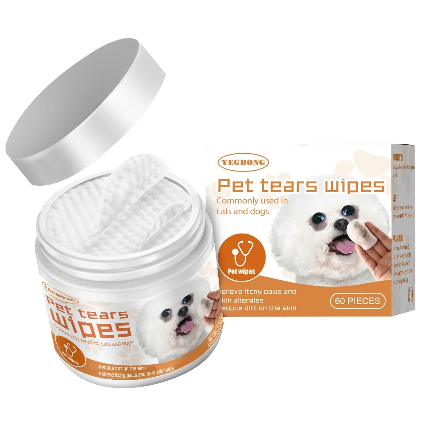 Universal Disposable Cleaning Cotton Pads 60pcs for Dogs and Cats To Remove Tear Stains and Wipe Eye Stains Pet Cleaning Wipes