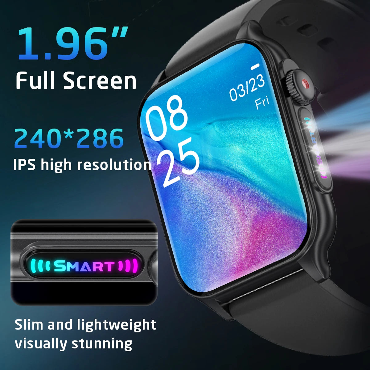 2025 New Smart Watch Men IP67 Outdoor Sports Dazzling Color Breathing Light  Health Monitor 1.96" BT Call Smart Watch P6