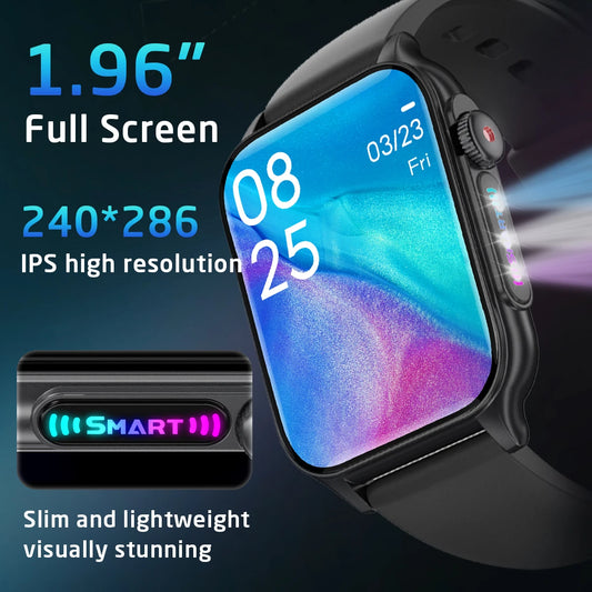 2025 New Smart Watch Men IP67 Outdoor Sports Dazzling Color Breathing Light  Health Monitor 1.96" BT Call Smart Watch P6