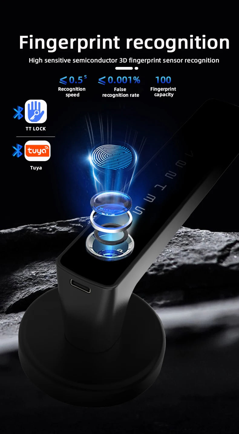 RAYKUBE US Free Delivery Tuya BLE Smart Fingerprint Door Lock Electronic Lock with Password/Key/Card/Tuya APP Unlock