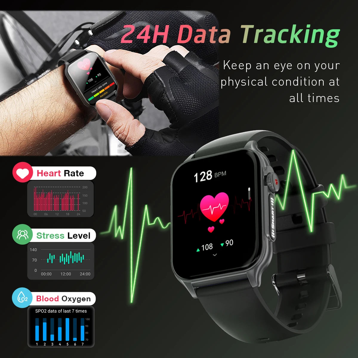 2025 New Smart Watch Men IP67 Outdoor Sports Dazzling Color Breathing Light  Health Monitor 1.96" BT Call Smart Watch P6
