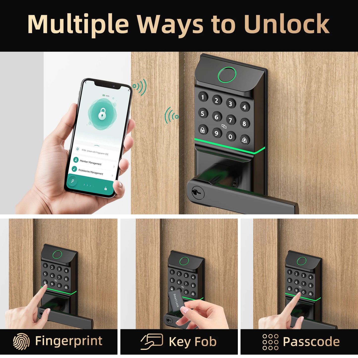 Viladepot Smart Lock Fingerprint Door Lock TYPE-C Interface App Control Passcode Unlock Electronic Touchscreen Keypad Handle