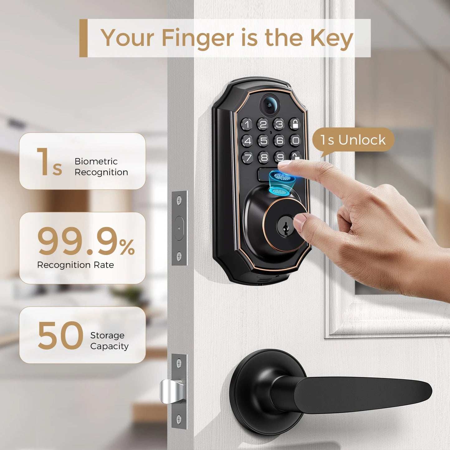 ARPHA Smart Lock D289L Set WiFi Video Smart Lock with Camera & Doorbell 5-in-1 Keyless Entry Fingerprint Door Lock Two-Way Audio