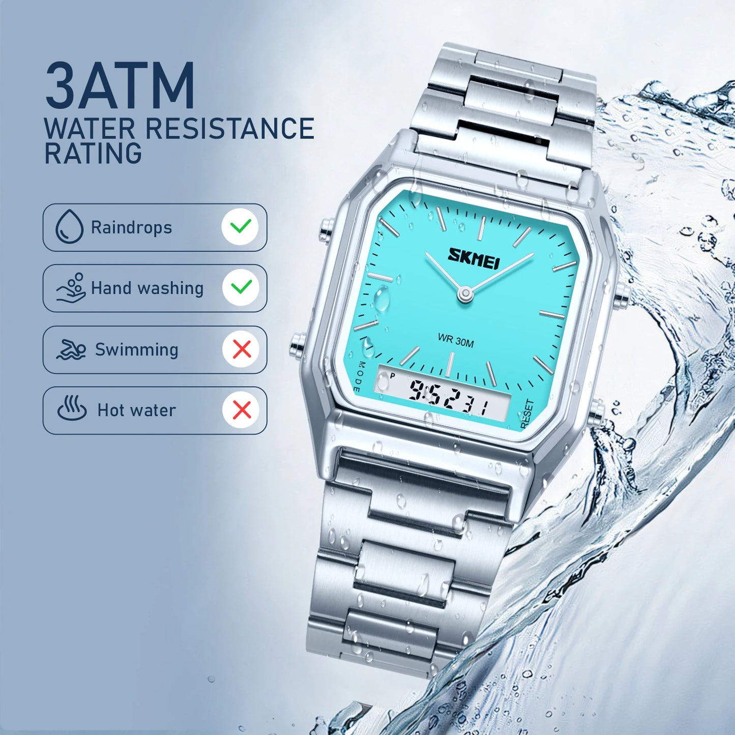 SKMEI Dual Time Display Digital Electronics Watches Luminous Watch For Men Women Students Fashion 3Time Waterproof Wristwatches