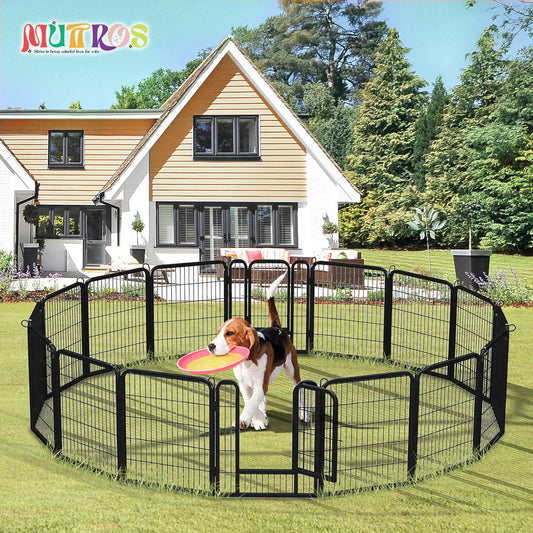 Dog Playpen with Door, Outdoor/Indoor Foldable Metal Pet Fence, Heavy Duty Puppy Exercise Pen for Yard, RV Camping, DIY Pet Cage