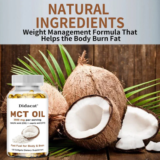 MCT Oil 3600 mg C8 C10 Capsules Ketogenic Fuel Focus, Promote Brain and Body Health, Non-GMO Coconut