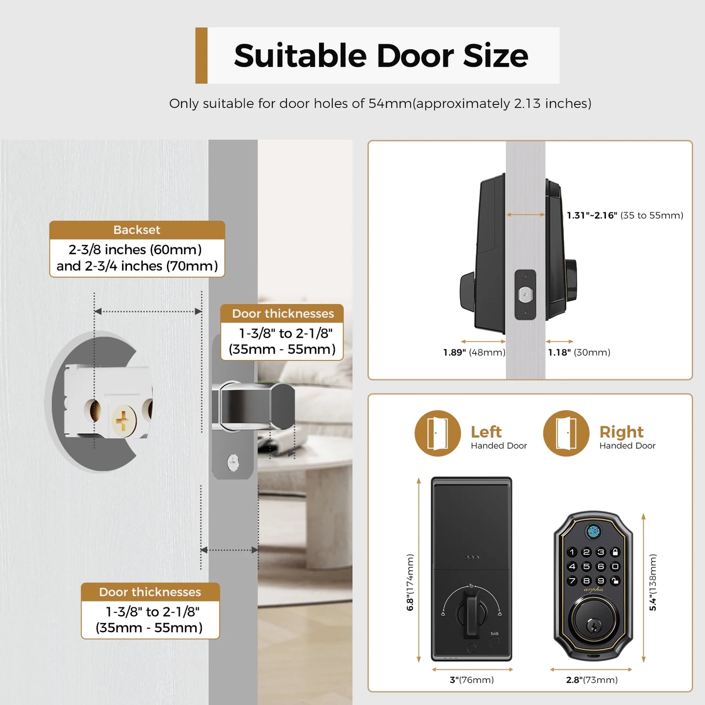 Arpha D280 Keyless Entry Door Lock 5-in-1 Smart Fingerprint Deadbolt with Keypad Electronic Deadbolt Auto-Lock One Touch Lock