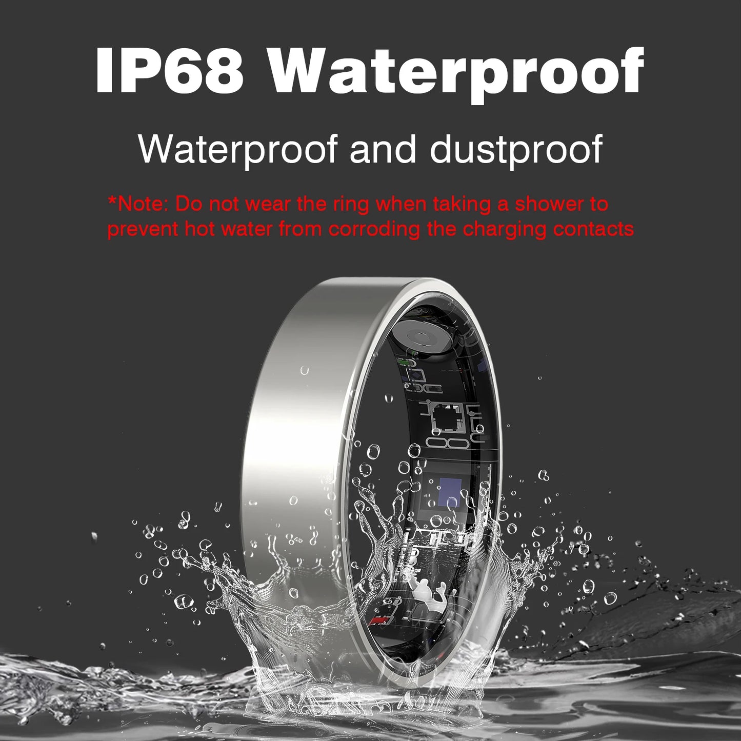 Smart ring, IP68 waterproof, sleep monitoring, multiple sports modes, pedometer, stainless steel material, unisex