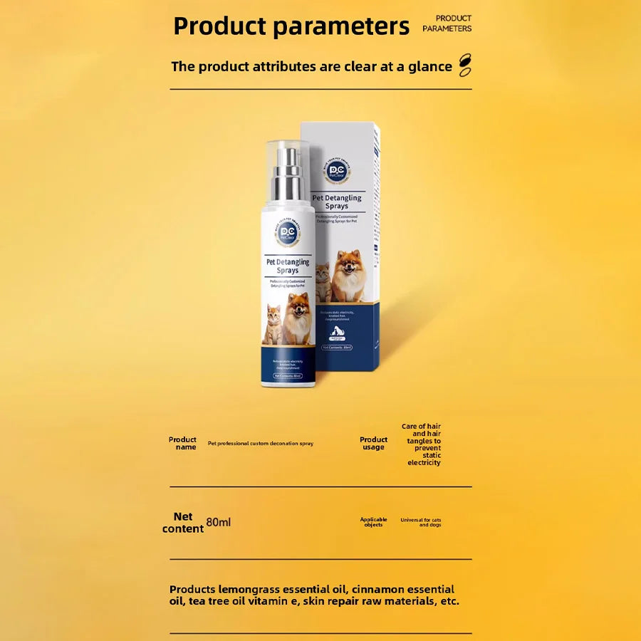 PetClear Pet Hair Detangling Care Spray 80ml - Efficient Solution for Tangled Fur Easy to Use