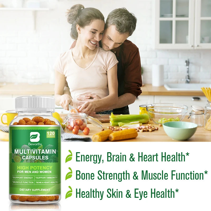 BEWORTHS Multivitamin Capsules with Vitamins & Minerals for Energy Brain Heart Skin Eye Health Immune Support for Women and Men