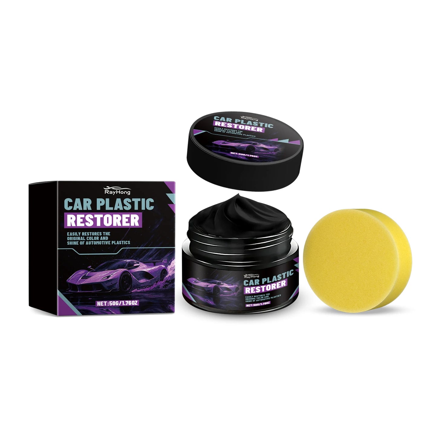 Car Plastic Restorer & Polish Gel for Dashboard, Trim, Tires Restores Black Color Shine Cleans Stains Auto Plastic Care Cream