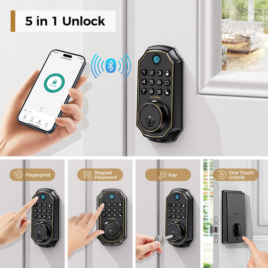 Arpha D280 Keyless Entry Door Lock 5-in-1 Smart Fingerprint Deadbolt with Keypad Electronic Deadbolt Auto-Lock One Touch Lock