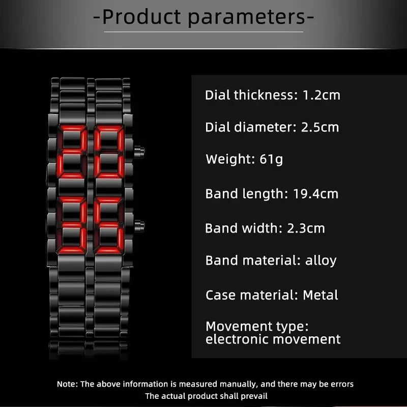 Fashion Red Led Display Digital Electronic Lava Stainless Steel Men Women's Wristwatch Relojes Rectangle Wristwatch Cool Clock