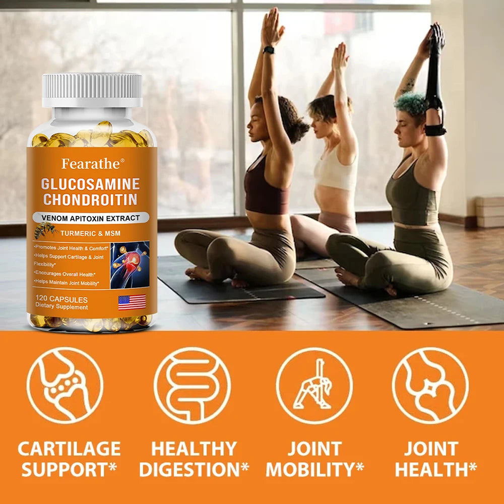 Glucosamine Chondroitin MSM and Turmeric Supplement - Support for Cartilage & Joint Health & Flexibility, Non-GMO Capsules