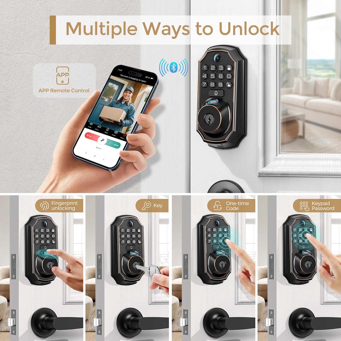 ARPHA Smart Lock D289L Set WiFi Video Smart Lock with Camera & Doorbell 5-in-1 Keyless Entry Fingerprint Door Lock Two-Way Audio