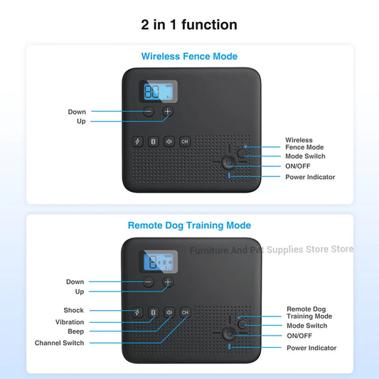 Pets Wireless Electronic Fence IPX7 Waterproof Wear Resistant Rechargeable Remote Control Electronic Fence Pet Training Collar