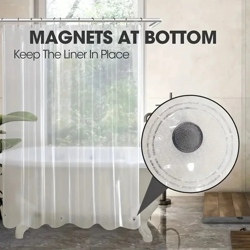 1pc Lightweight Clear Shower Curtain Liner with Magnets & Metal Grommets, Waterproof Plastic Bathroom Curtain Bath Curtain