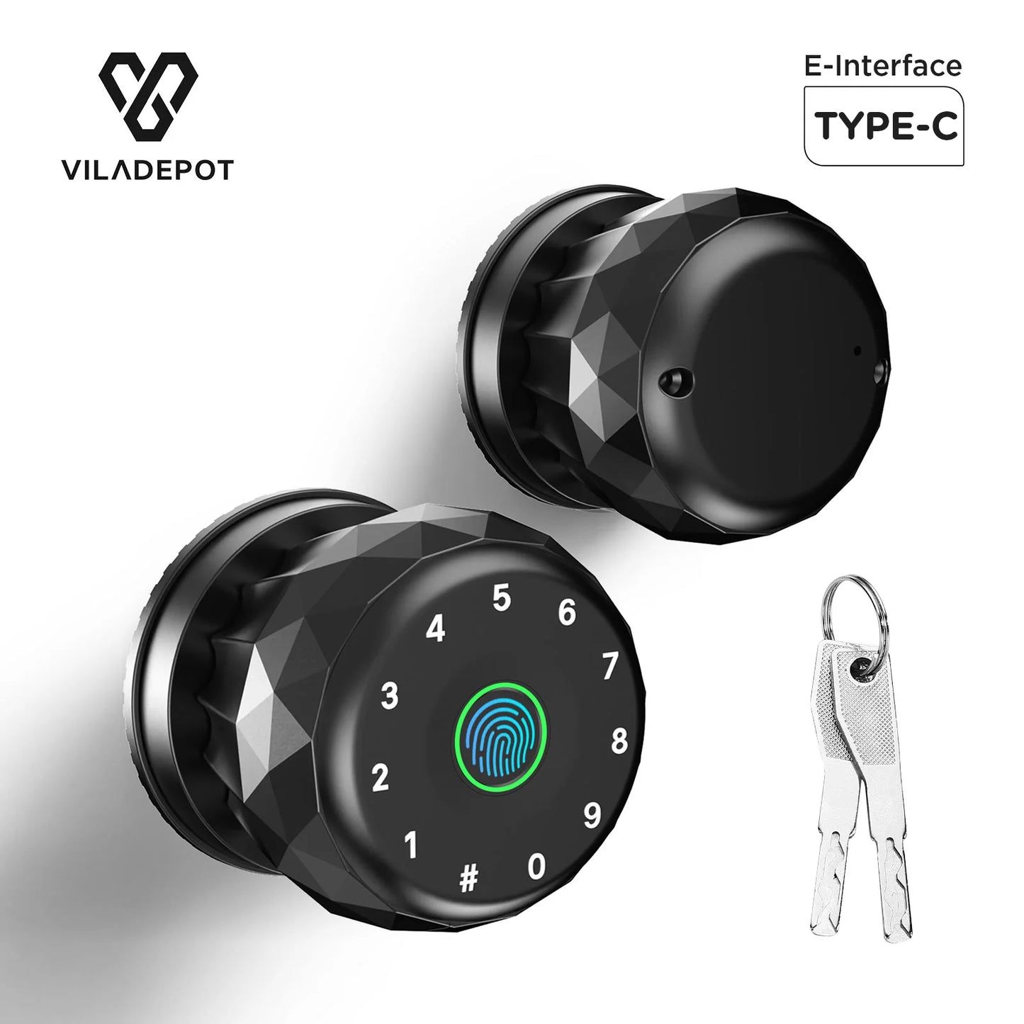 Viladepot Smart Lock Fingerprint Door Lock TYPE-C Interface App Control Passcode Unlock Electronic Touchscreen Keypad Indoor