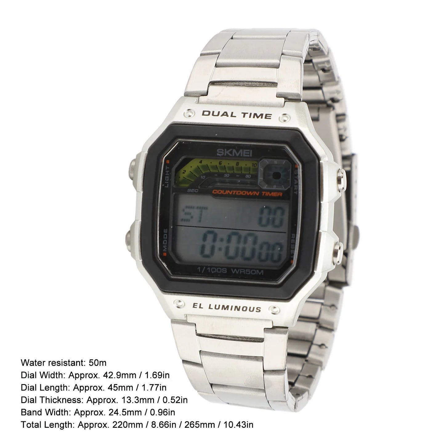 Clearance Deal Digital Sports Watch Outdoor Stainless Steel Strap LED Backlight Digital Display Electronic Watch Luminous