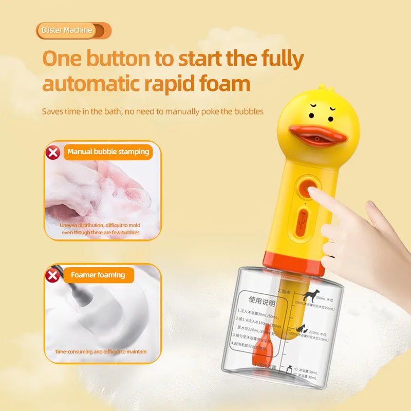 Electric Dog Shampoo Dispenser Dog Shampoo Sprayer Duck Shampoo Foamer for Pet, Foaming Soap Dispenser for Bathtub, Kitchen Sink