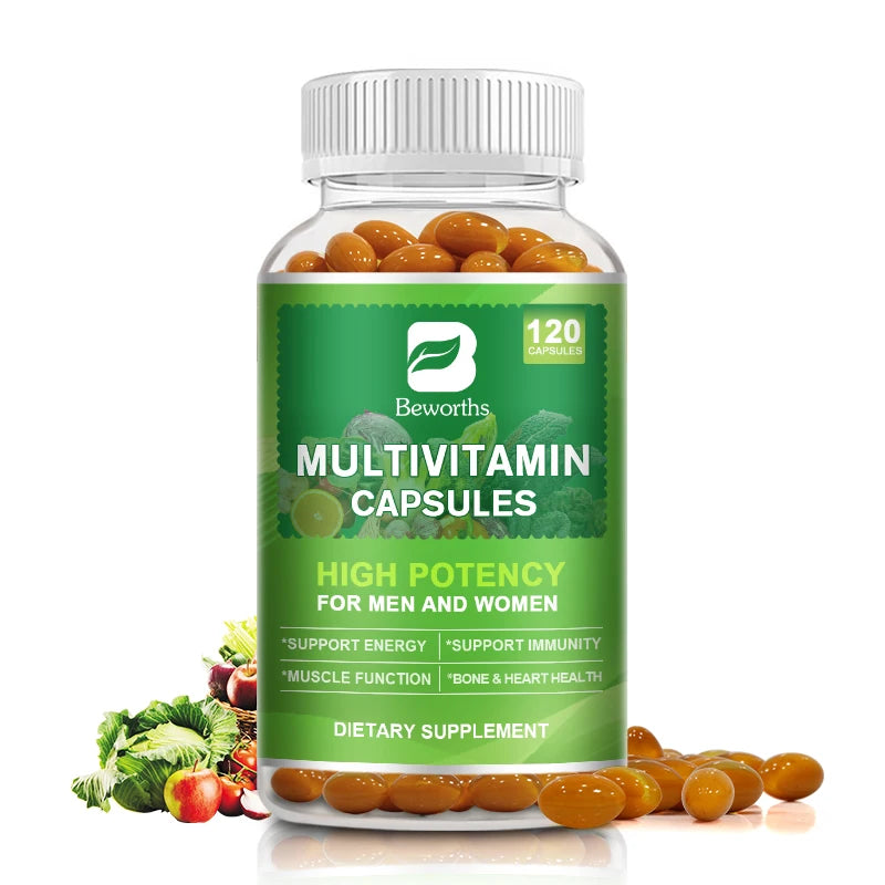 BEWORTHS Multivitamin Capsules with Vitamins & Minerals for Energy Brain Heart Skin Eye Health Immune Support for Women and Men