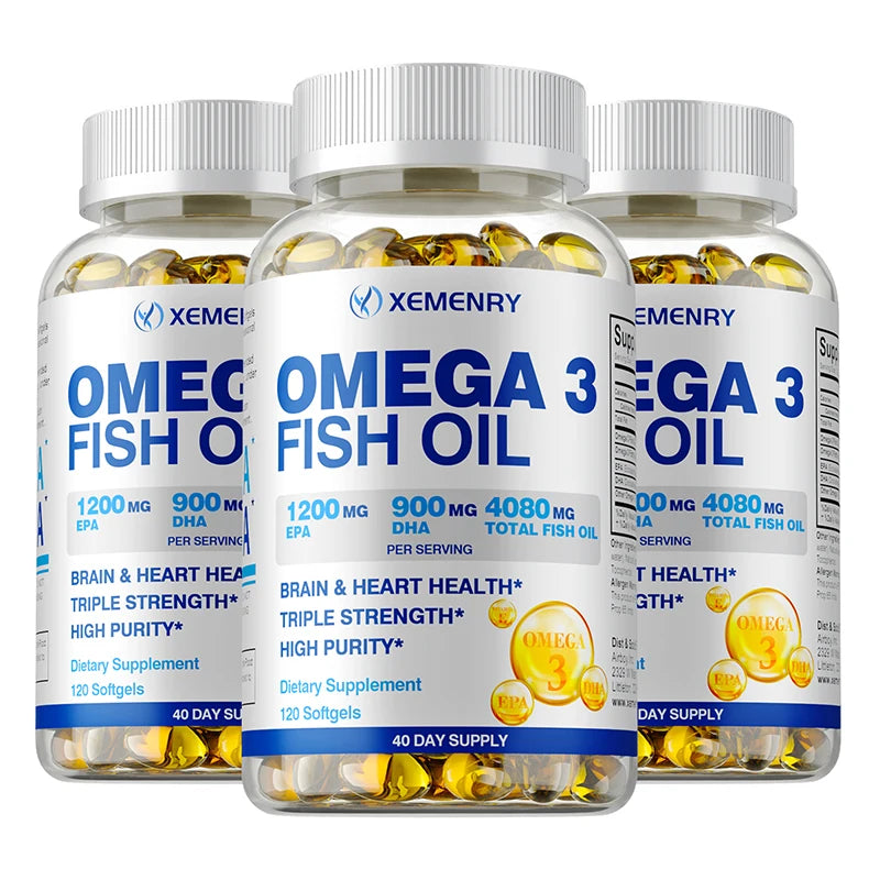 Omega-3 Fish Oil - Rich in Omega-3 Fatty Acids, EPA, DHA - Good for Heart, Brain, Eyes, Immune Health