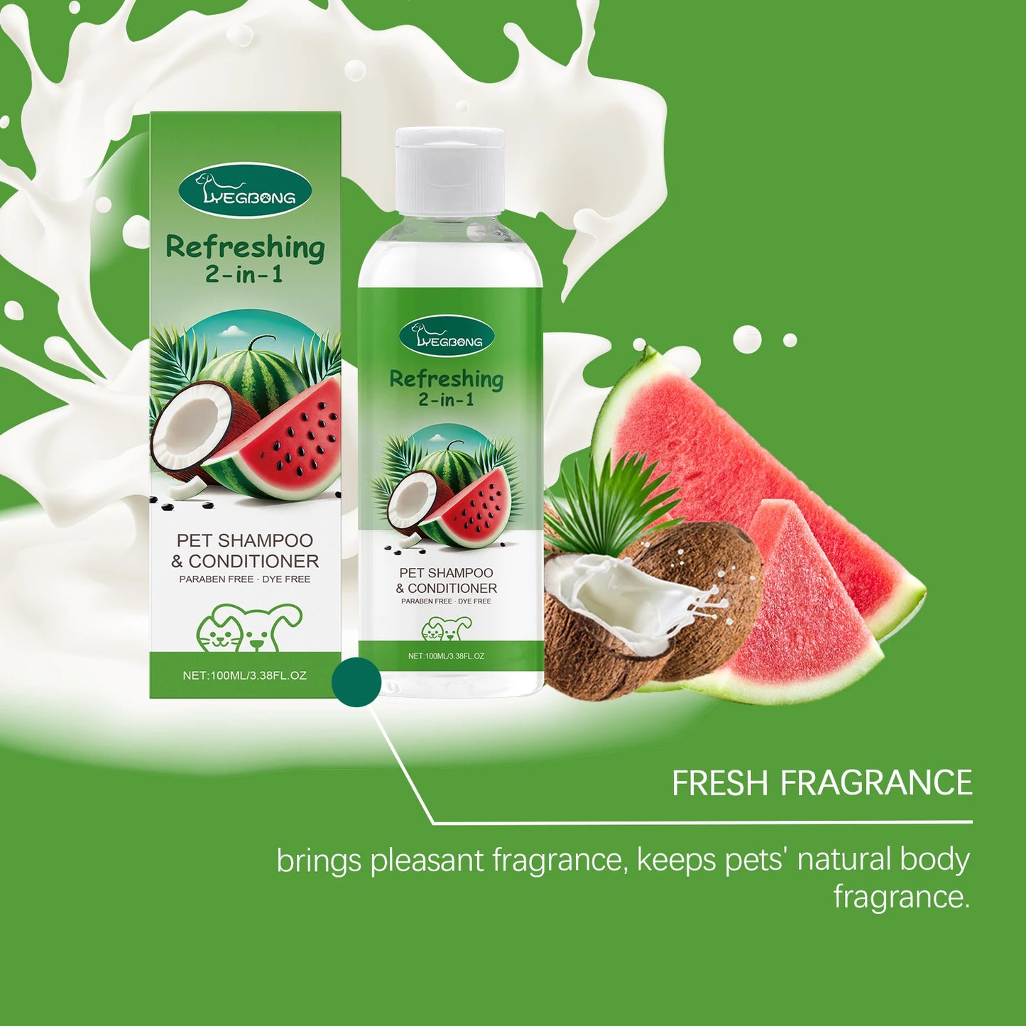 YEGBONG 100ml Hypoallergenic Pet 2in1 Shampoo and Conditioner pH Balanced Tear Free Bath for Dogs and Cats with Sensitive Skin