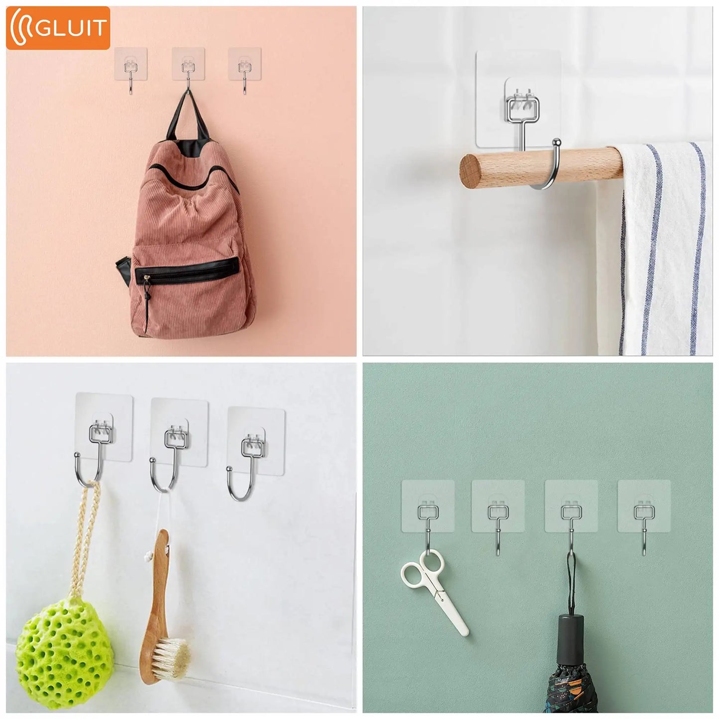 Large Adhesive Hooks Heavy Duty 22 lbs Robe Towel Hooks Waterproof Adhesive Wall Hooks for Home Bathroom Kitchen Office