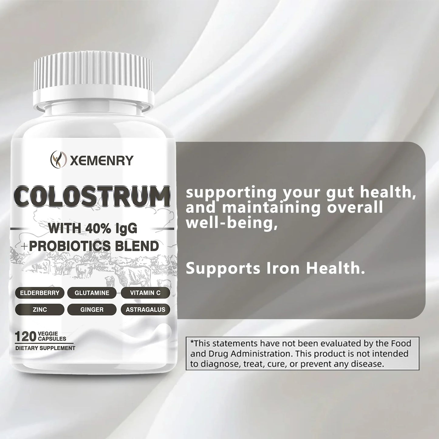 Colostrum Capsules - Promotes Gut Health, Improves Athletic Performance, and Maintains Healthy Iron Levels - 120 Capsules
