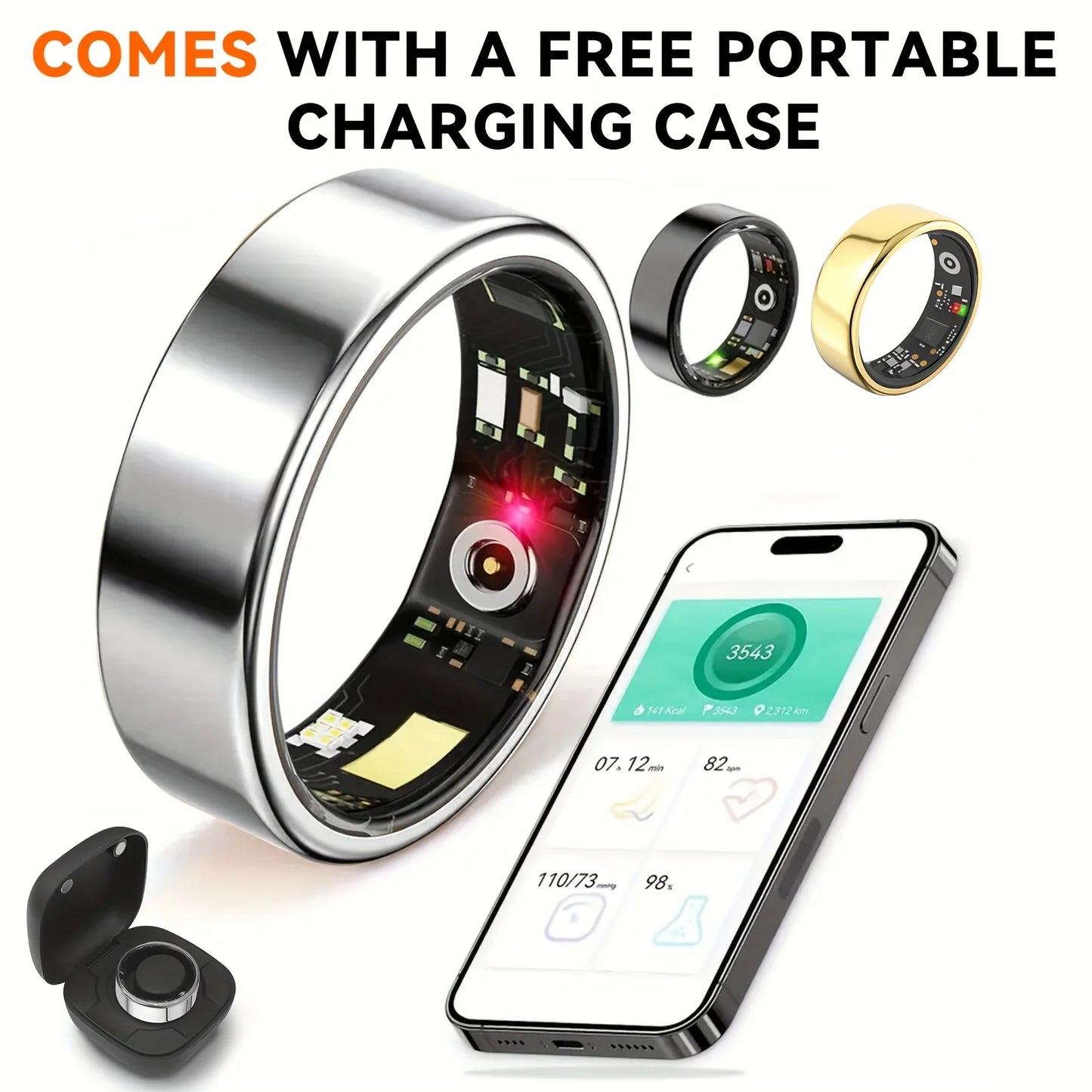 2025 New Smart Ring Heart Rate Blood Pressure Sleep Monitoring Motion Tracking IP68 Waterproof Men Women Smart Ring Holiday Gift