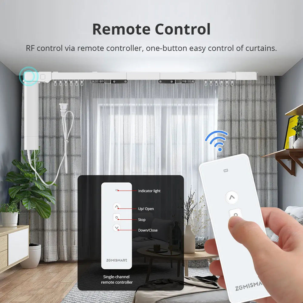 Zemismart Matter Over WiFi Electric Sliding Curtain Track with Smart Motor Support HomeKit SmartThings Alexa Google Home APP