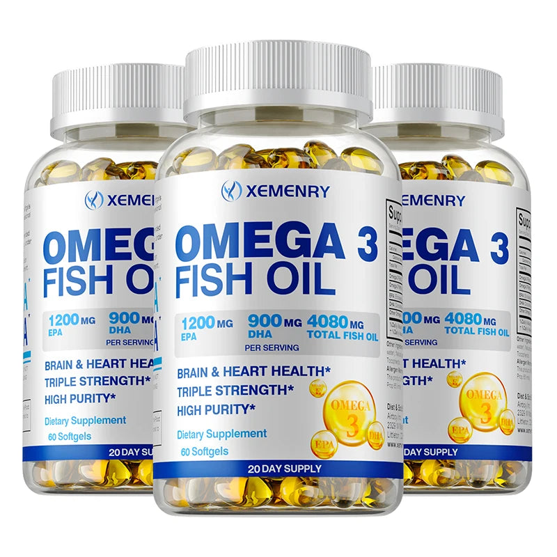 Omega-3 Fish Oil - Rich in Omega-3 Fatty Acids, EPA, DHA - Good for Heart, Brain, Eyes, Immune Health