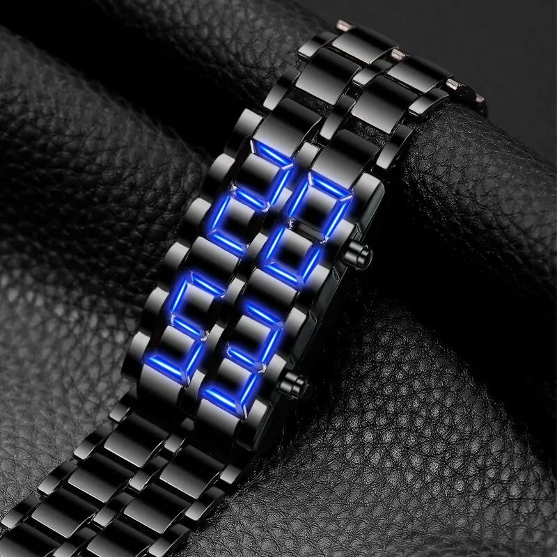 Fashion Red Led Display Digital Electronic Lava Stainless Steel Men Women's Wristwatch Relojes Rectangle Wristwatch Cool Clock