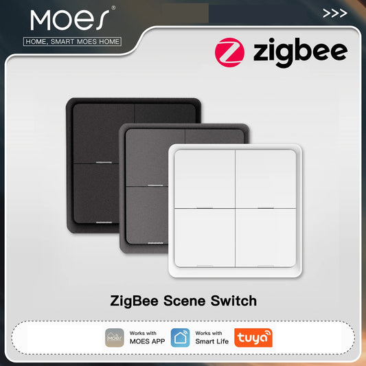 MOES ZigBee Wireless 12 Scene Switch Tuya Smart 4 Gang Push Button Controller Remote Control switch For Automation Scenarios