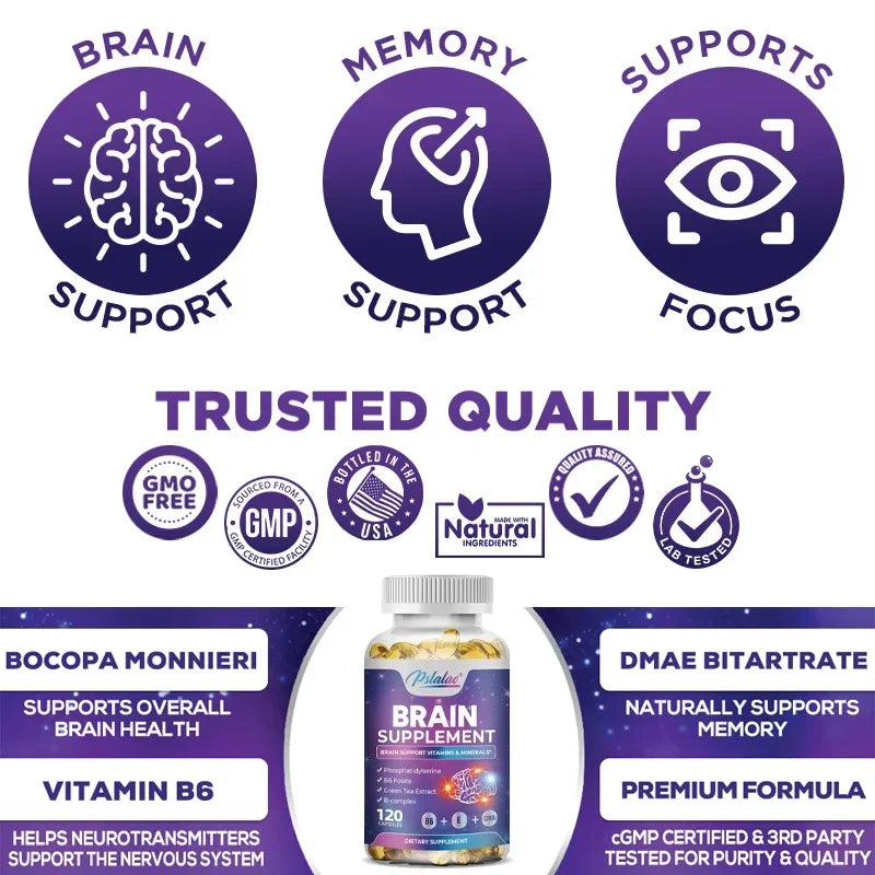 Nootropic Brain & Focus Supplement - Improve Memory, Mental Focus, Cognitive Function, for Brain, Heart Health
