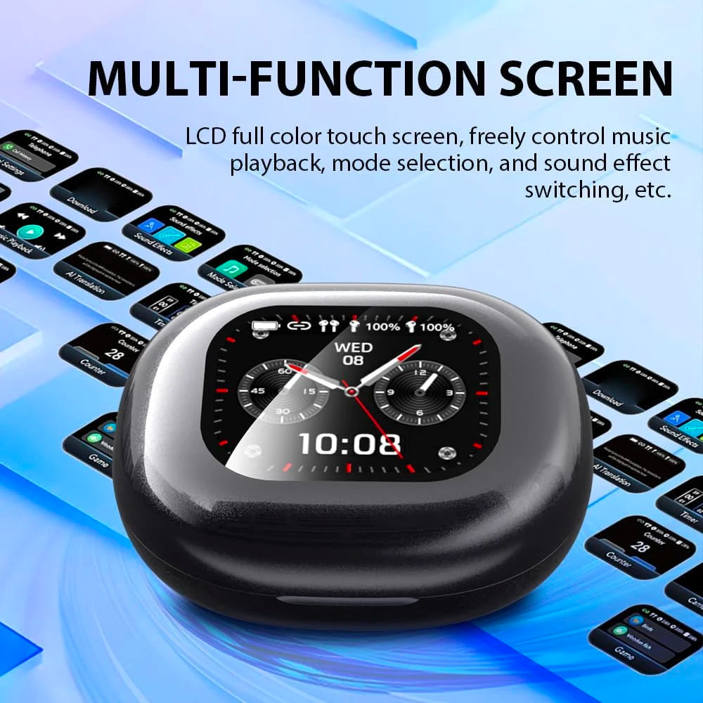 UYUXIO AI Language Translation Earbuds Real Time LCD Touch Screen Open Ear Wireless Headphone with 144 Language for Business