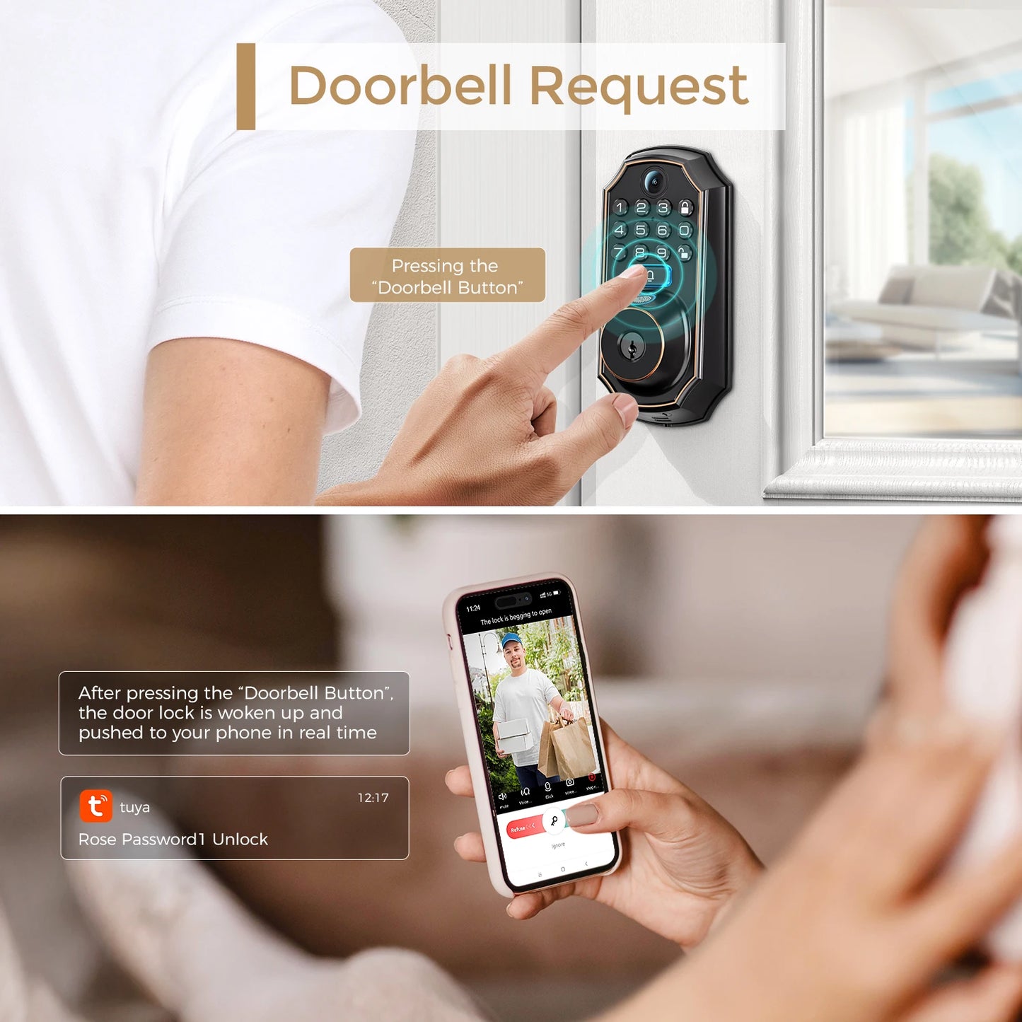 ARPHA Smart Lock D289L Set WiFi Video Smart Lock with Camera & Doorbell 5-in-1 Keyless Entry Fingerprint Door Lock Two-Way Audio