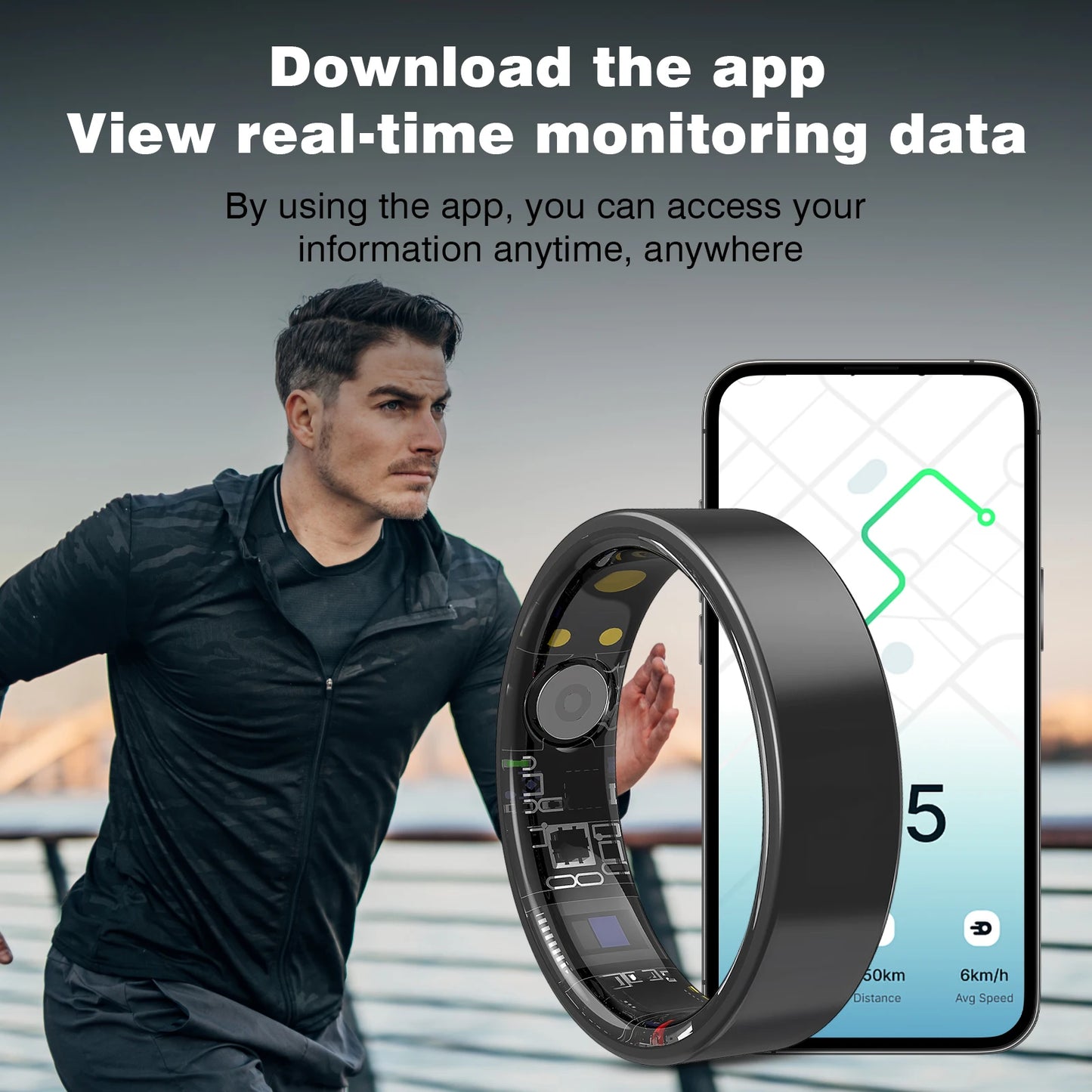 Smart ring, IP68 waterproof, sleep monitoring, multiple sports modes, pedometer, stainless steel material, unisex