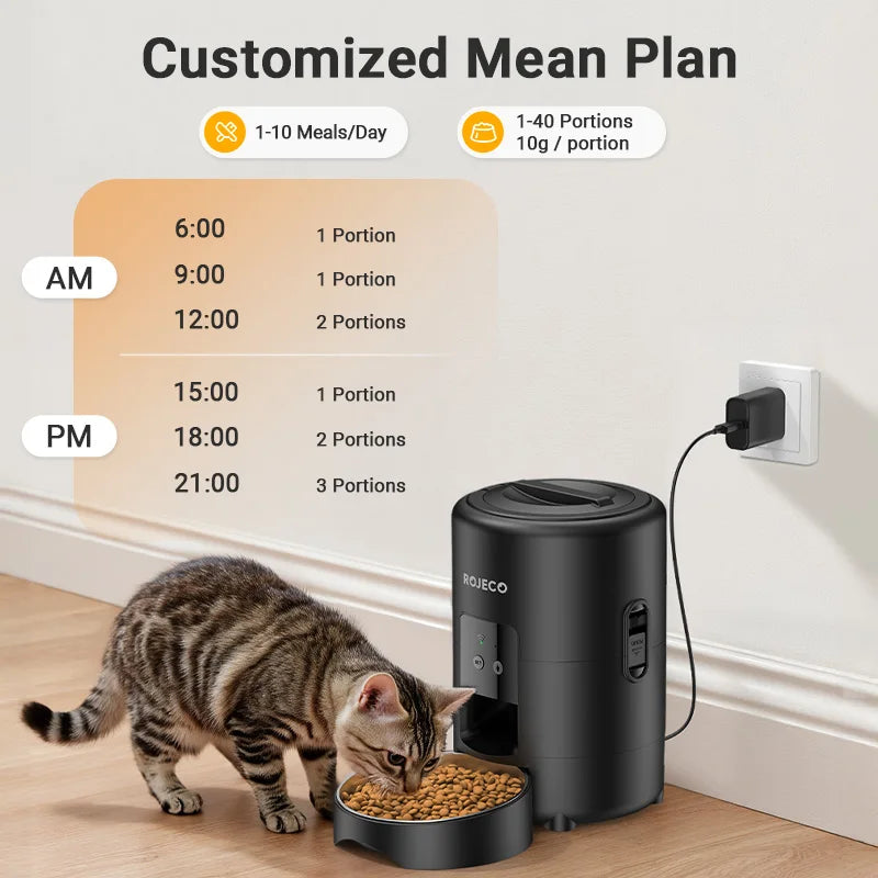 ROJECO Automatic Pet Feeder 2L Smart Cat Food Kibble Dispenser Wi-Fi App Remote Control Auto Dog Feeder For Cat Pet Accessories
