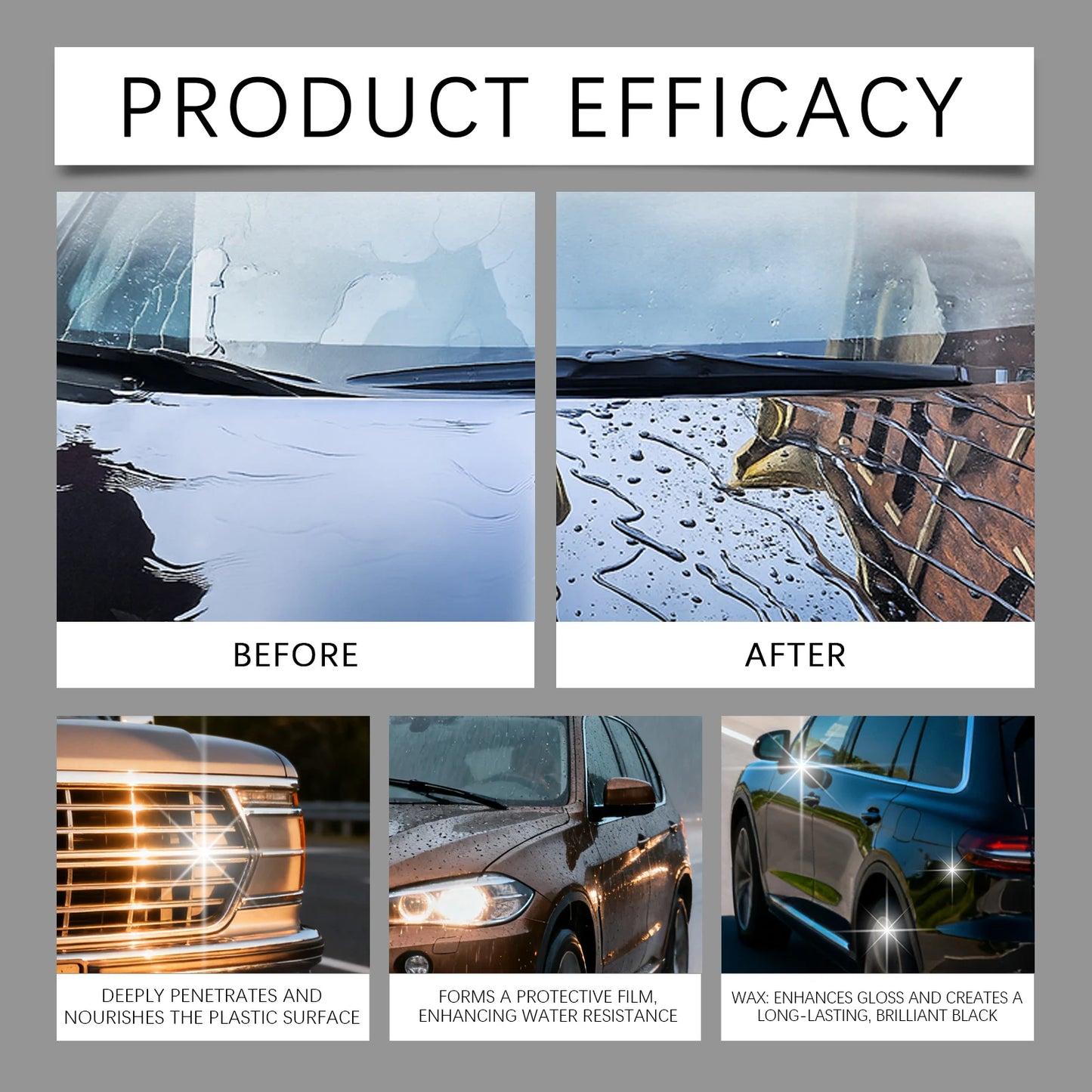 Car Plastic Restorer & Polish Gel for Dashboard, Trim, Tires Restores Black Color Shine Cleans Stains Auto Plastic Care Cream