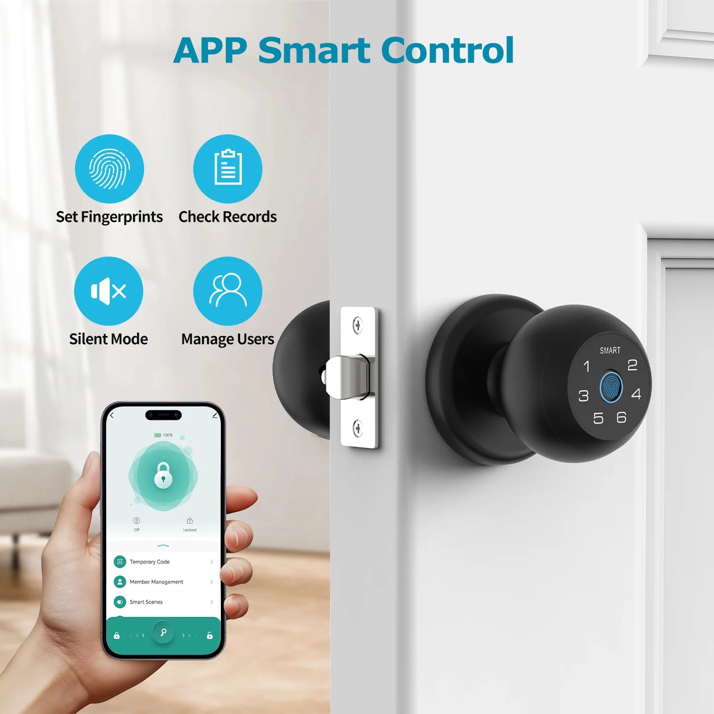 Viladepot Ball-Shaped Smart Lock Fingerprint, App-Controlled, Passcode, and Electronic Touchscreen Keypad Door Lock Smart Handle