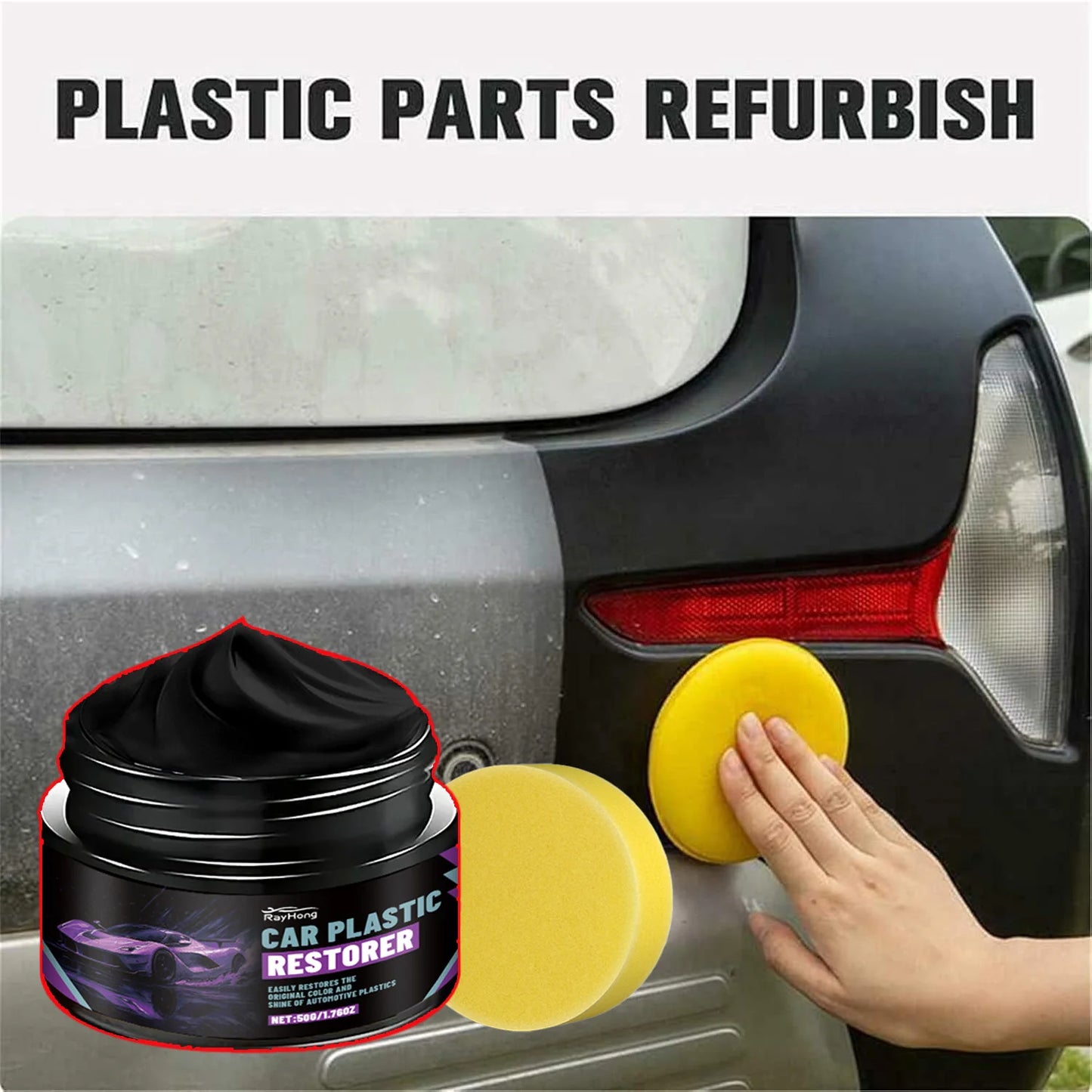 Car Plastic Restorer & Polish Gel for Dashboard, Trim, Tires Restores Black Color Shine Cleans Stains Auto Plastic Care Cream