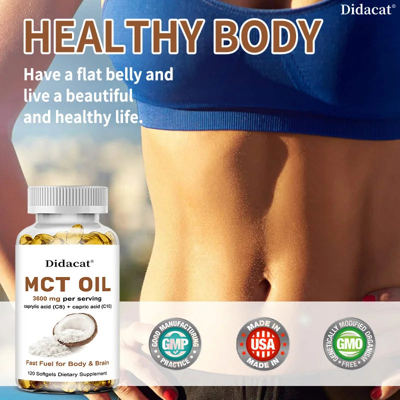MCT Oil 3600 mg C8 C10 Capsules Ketogenic Fuel Focus, Promote Brain and Body Health, Non-GMO Coconut