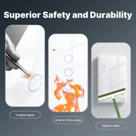 Tuya WiFi Smart Light Switch Glass Touch Control Fireproof No Neutral Wire Required Remote Control Work With Alexa Google Home